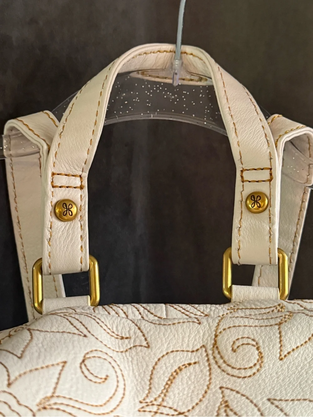 Hobo Embroidered Floral Leather Backpack - Cream